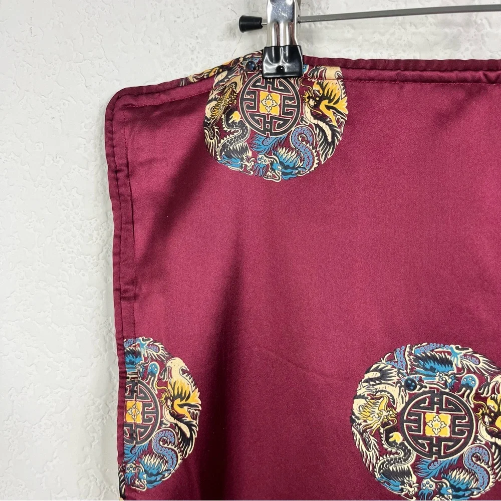 West Elm Silk Set 2 Oriental Piped Shams Dragon Medallion